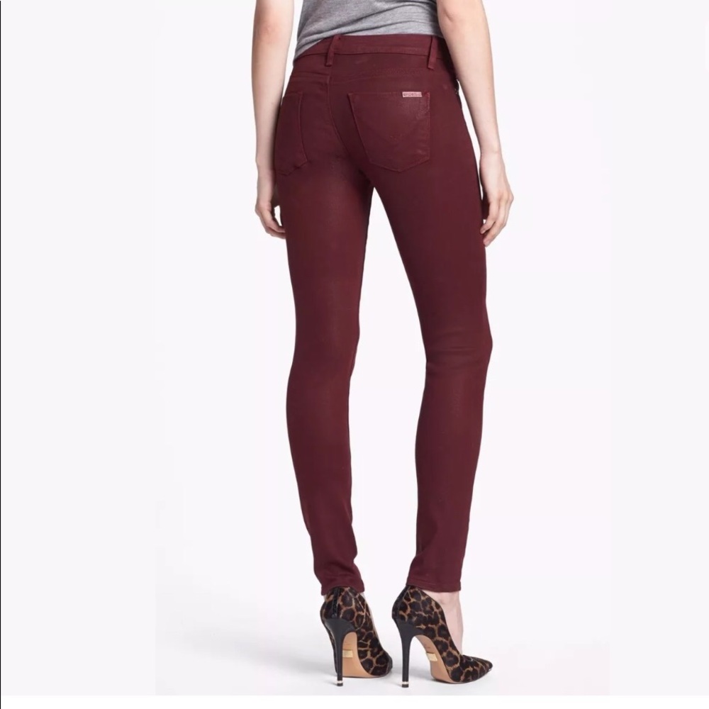 Hudson was maroon jeans